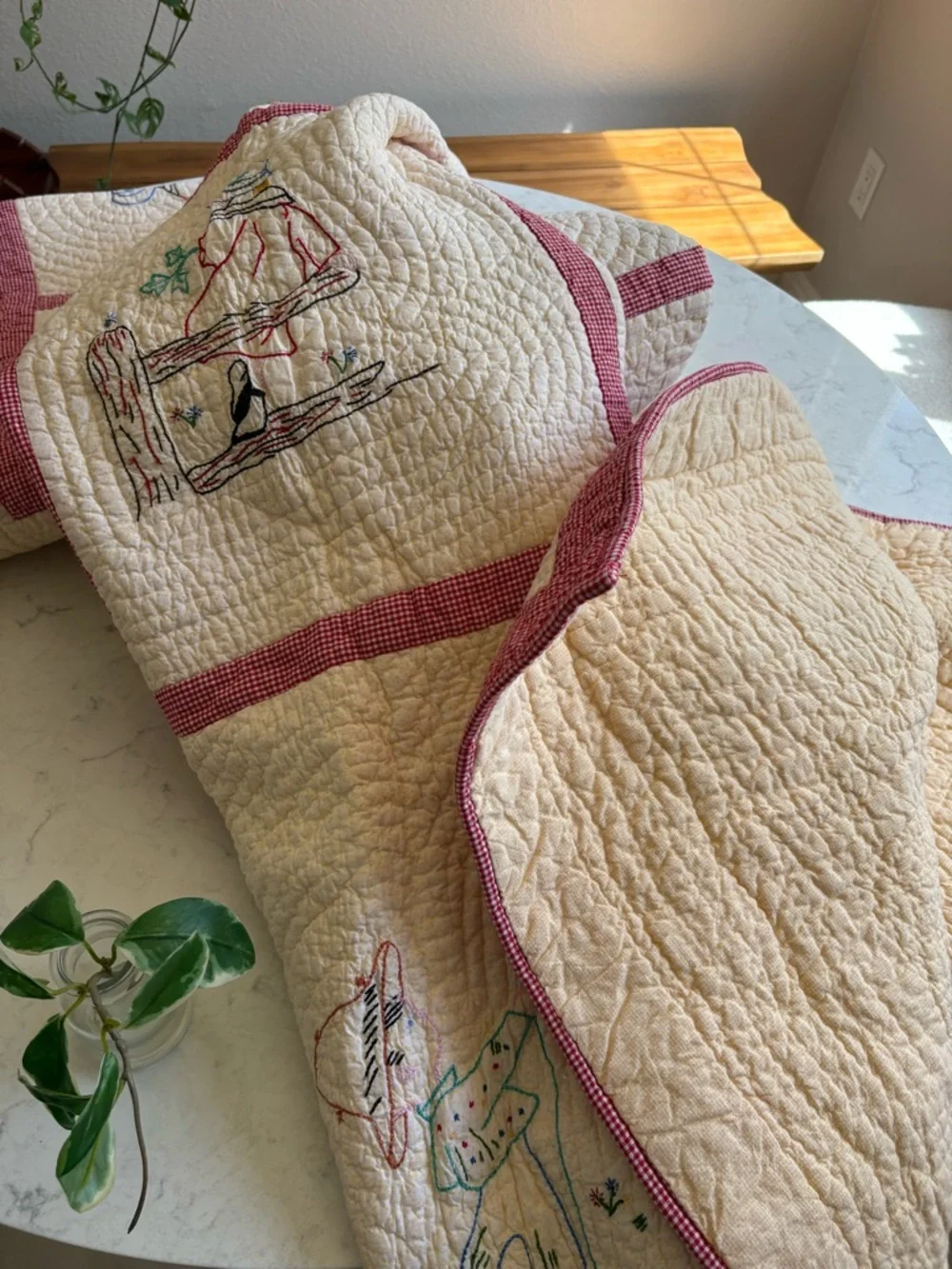 Vintage Embroidered Patchwork Quilt